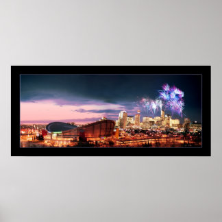 Calgary panorama met Fireworks. Poster