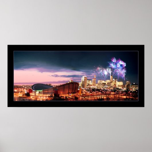 Calgary panorama met Fireworks. Poster (Voorkant)