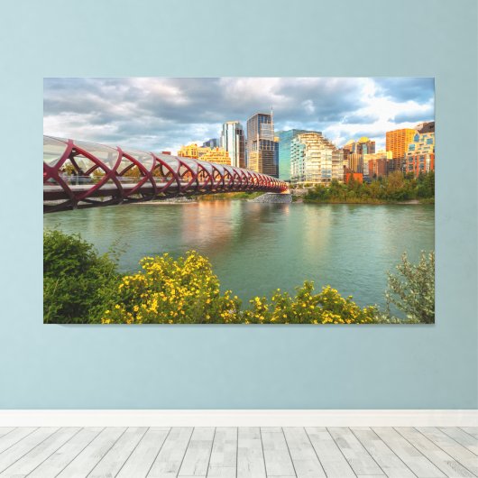 Calgary Peace Bridge en het stadsbeeld Canvas Afdruk (Insitu (Houten vloer))