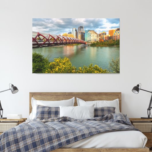 Calgary Peace Bridge en het stadsbeeld Canvas Afdruk (Insitu (Slaapkamer))