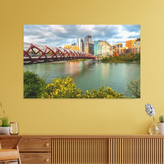 Calgary Peace Bridge en het stadsbeeld Canvas Afdruk (Insitu (Woonkamer))