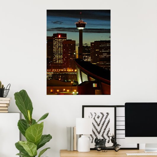 Calgary Silhouette Lijst Afdruk Poster (Thuiskantoor)