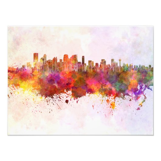 Calgary skyline in watercolor background foto afdruk (Voorkant)