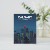Calgary Tower Silhouette Retro Nacht Briefkaart (Staand voorkant)