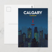 Calgary Tower Silhouette Retro Nacht Briefkaart (Voorkant / Achterkant)