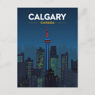Calgary Tower Silhouette Retro Nacht Briefkaart