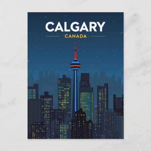 Calgary Tower Silhouette Retro Nacht Briefkaart (Voorkant)