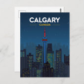 Calgary Tower Skyline Retro Night Briefkaart (Voorkant / Achterkant)