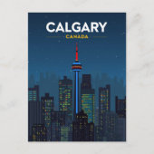 Calgary Tower Skyline Retro Night Briefkaart (Voorkant)