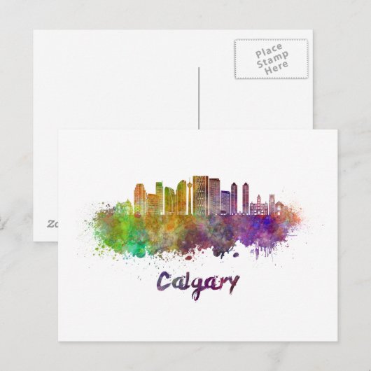 Calgary V2 skyline in watercolor Briefkaart (Voorkant / Achterkant)