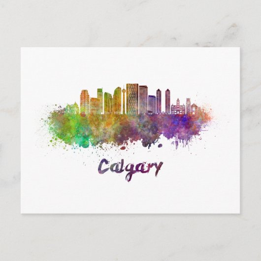 Calgary V2 skyline in watercolor Briefkaart (Voorkant)