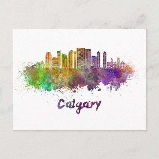 Calgary V2 skyline in waterverf Briefkaart (Voorkant)