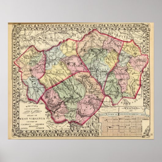 Calhoun, Gilmer, Braxton, Lewis, provincie Upshur Poster (Voorkant)