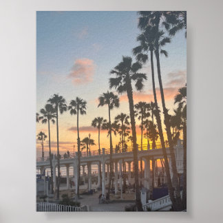 Cali aan de oceaan. Blauw Sinaasappel Geel Sunset  Poster