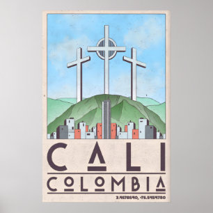 Cali Colombia Kunstprint Vintage Reisstijl Poster
