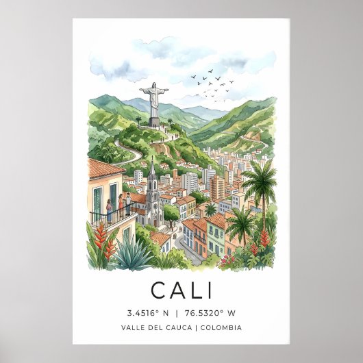 Cali Colombia Poster - Salsa Hoofdstad Cityscape (Voorkant)