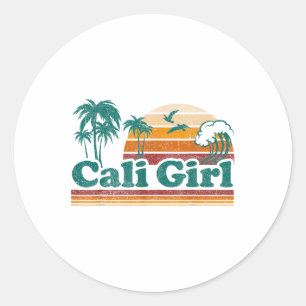 Cali Meisje Californië Strand Zomervakantie Vintag Ronde Sticker