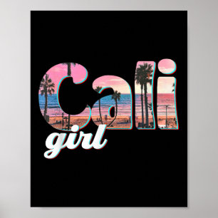 Cali Meisje Zonsondergang Strand Californië Zomer  Poster