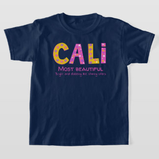 Cali-naam: roze gele bloemsterren t-shirt