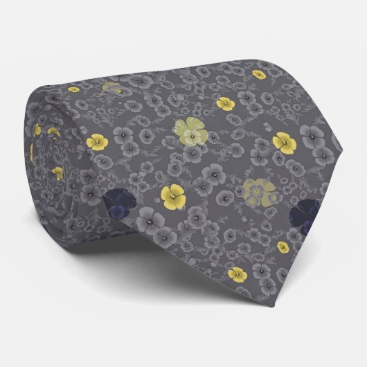 Cali Poppies in grijs en geel Stropdas (Opgerold)