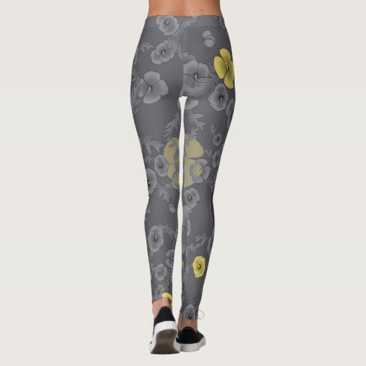 Cali Poppies Oversize Print in grijs en geel Leggings (Achterkant)