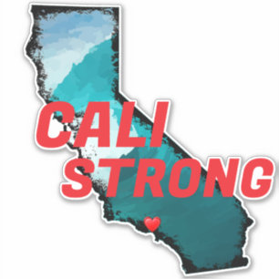 CALI STRONG Red Block CA Outline Ocean Solid Heart Sticker