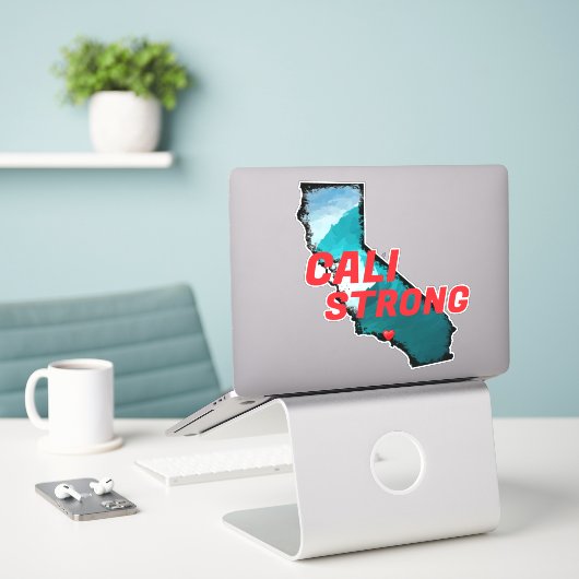 CALI STRONG Red Block CA Outline Ocean Solid Heart Sticker (Laptop op bureau)