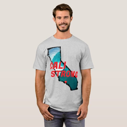 CALI STRONG Red Block CA Outline Ocean Solid Heart T-shirt (Voorkant volledig)