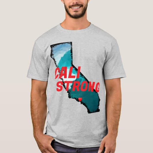 CALI STRONG Red Block CA Outline Ocean Solid Heart T-shirt (Voorkant)