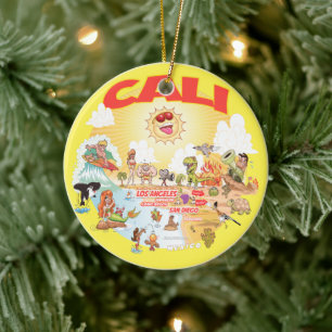 CALI Sunny California Round Ceramic Ornament