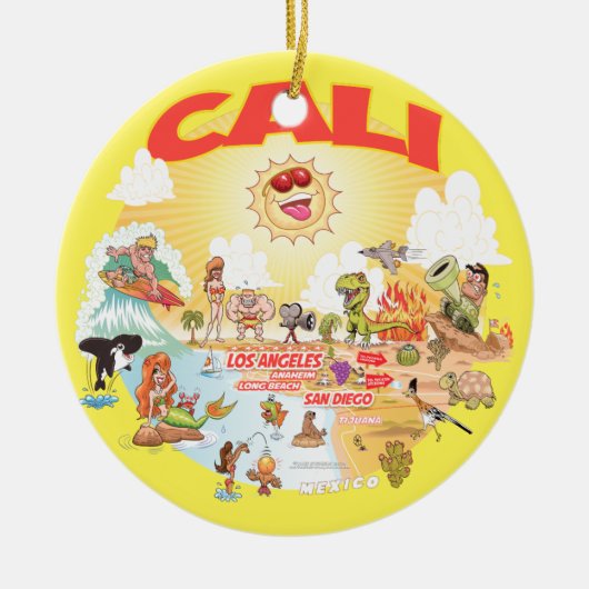 CALI Sunny California Round Ceramic Ornament (Voorkant)