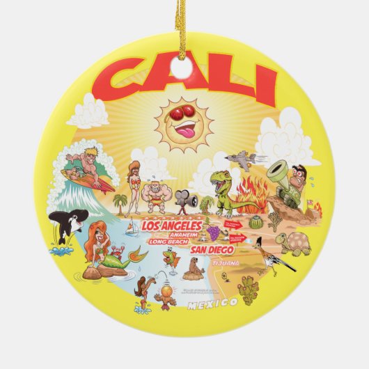 CALI Sunny California Round Ceramic Ornament (Achterkant)