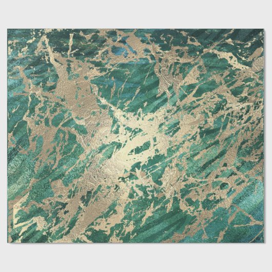 Cali Tropical Green Golden Metallic Glass Strokes Cadeaupapier (Vlak)
