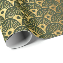 Cali Woodland Green Metallic Seashells Art Deco Cadeaupapier