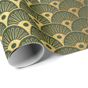 Cali Woodland Green Metallic Seashells Art Deco Cadeaupapier