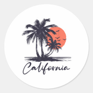 Cali Zomer Vakantie CA Palm Trees USA Retro Calif Ronde Sticker