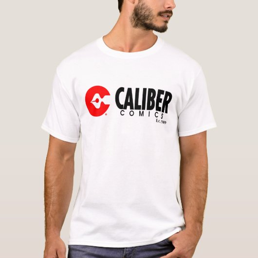 Caliber Comics horizontal logo white t shirt (Voorkant)