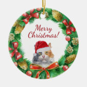 Calico binnenlandse kattebrij kerst keramisch ornament (Voorkant)