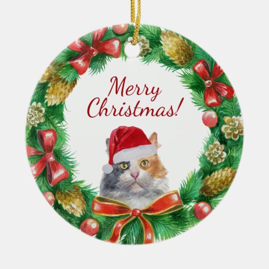 Calico binnenlandse kattebrij kerst keramisch ornament (Voorkant)