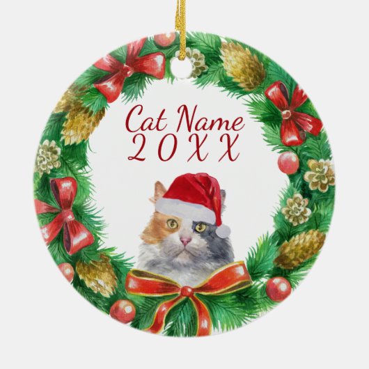 Calico binnenlandse kattebrij kerst keramisch ornament (Achterkant)