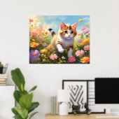 *~* Calico Bloemen Kitty 5:4 Kitten Kat AP68 Poster (Thuiskantoor)