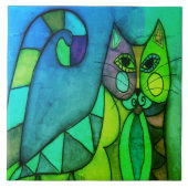 Calico Cat Abstract digitaal schilderen Tegeltje (Voorkant)