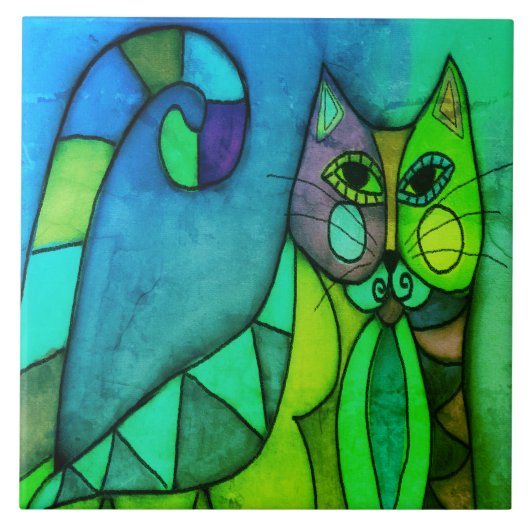 Calico Cat Abstract digitaal schilderen Tegeltje (Voorkant)