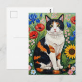 Calico Cat and Folk Art Sunflowers Briefkaart (Voorkant / Achterkant)