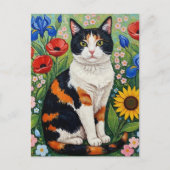Calico Cat and Folk Art Sunflowers Briefkaart (Voorkant)