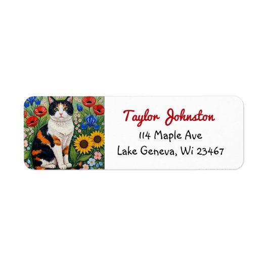Calico Cat and Folk Art Sunflowers Etiket (Voorkant)