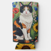 Calico Cat and Folk Art Sunflowers Seltzer Blikjeskoeler (Achterkant)