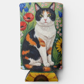 Calico Cat and Folk Art Sunflowers Seltzer Blikjeskoeler (Voorkant)