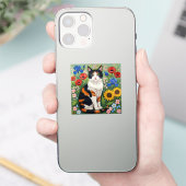 Calico Cat and Folk Art Sunflowers Sticker (Telefoon)