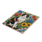 Calico Cat and Folk Art Sunflowers Tegeltje (Zijkant)